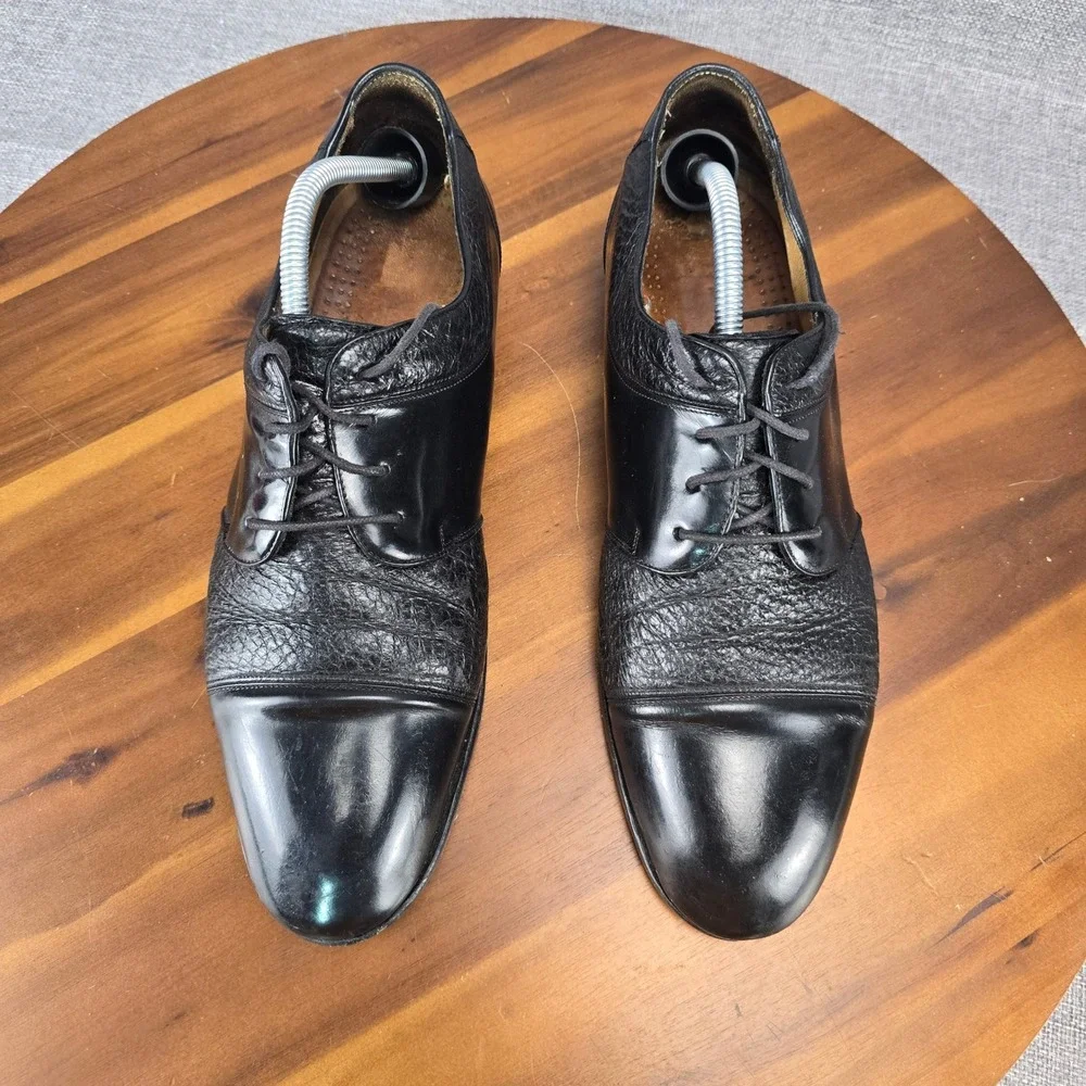 Darian Mens Black Leather Cap Toe Oxford Dress Shoes Mixed Texture Size 10.5